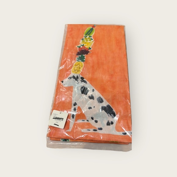 Anthropologie Dalmatian Dog Bastian Fruit Coral Cotton Tea Kitchen Towel New - Picture 5 of 8